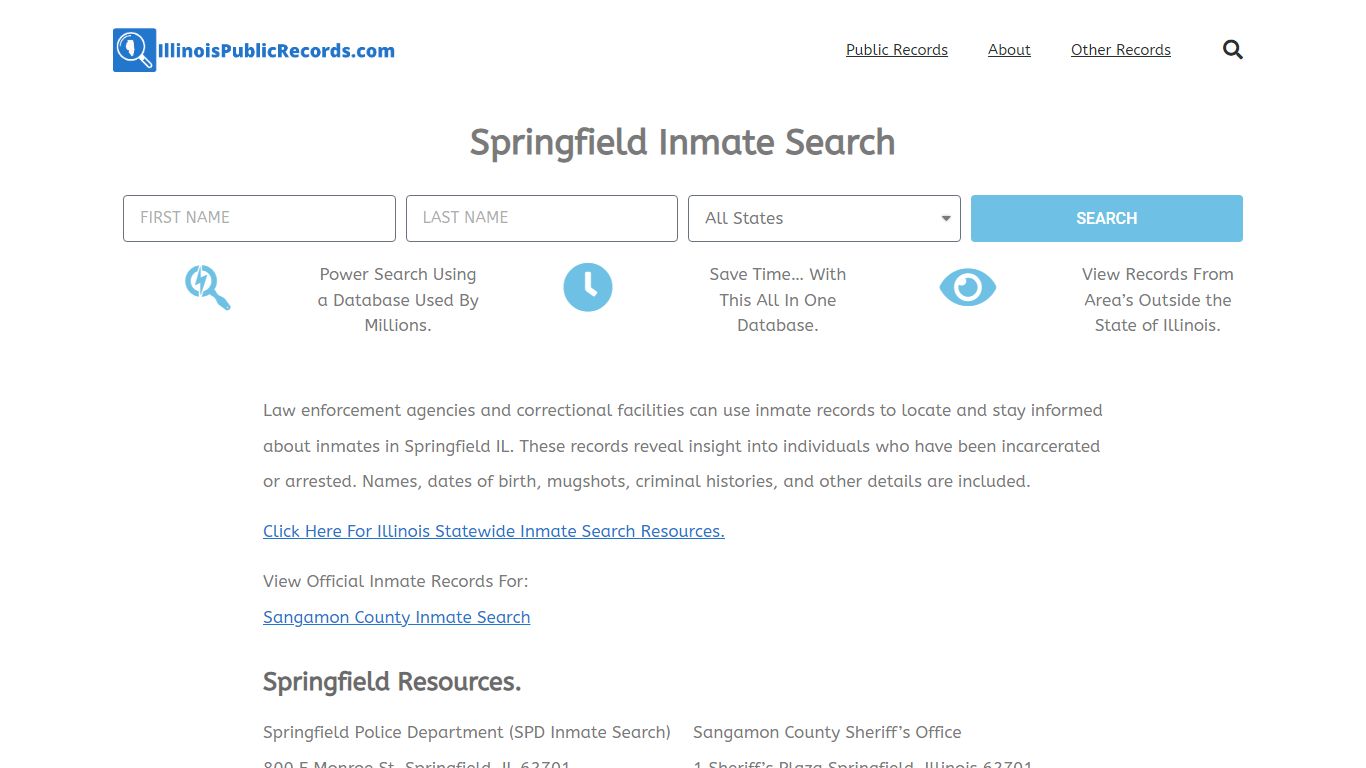 Springfield Inmate Search - SPD IL Current & Past Jail Records